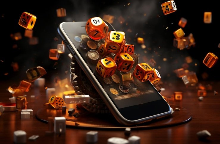 Arena Esports futuristik dengan cahaya ungu
